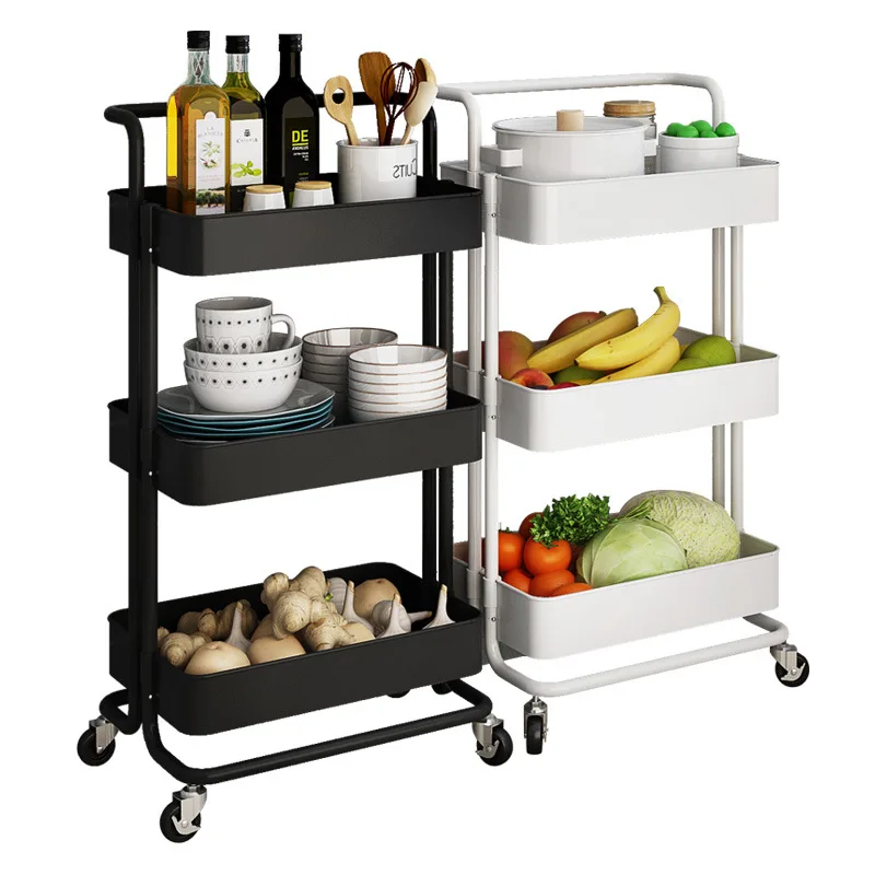 

3 Tier Rolling Utility Storage Cart with Handles and Roller Wheels Craft Cart for Kitchen, Coffee Bar, Microwave Cooking Station, Customizable colors