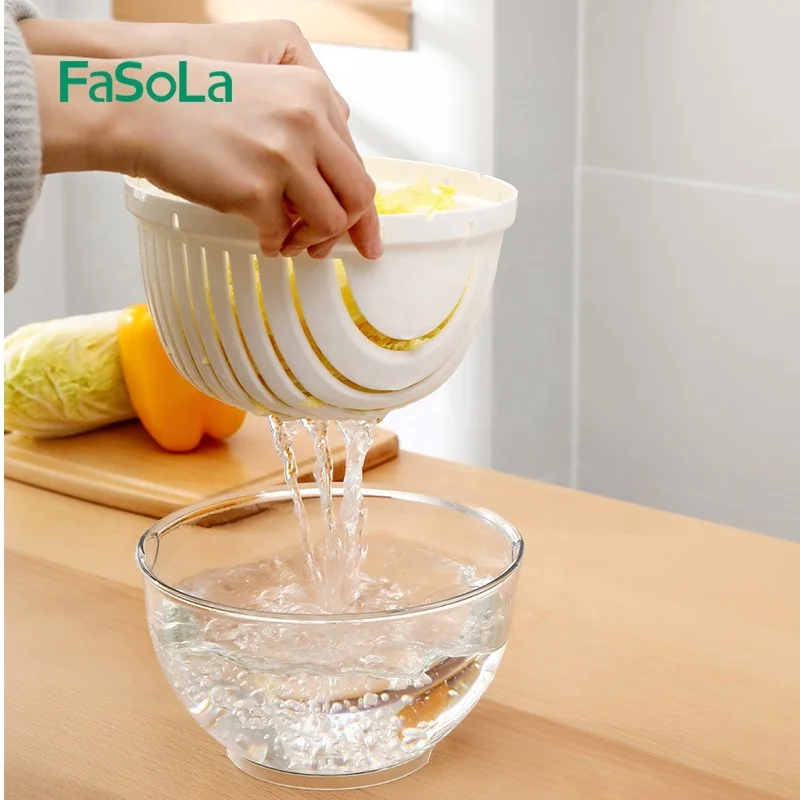 

FaSoLa double-layer vegetable cutter big capacity kitchen bowl drain basket Strainer and plastic colander, Pink