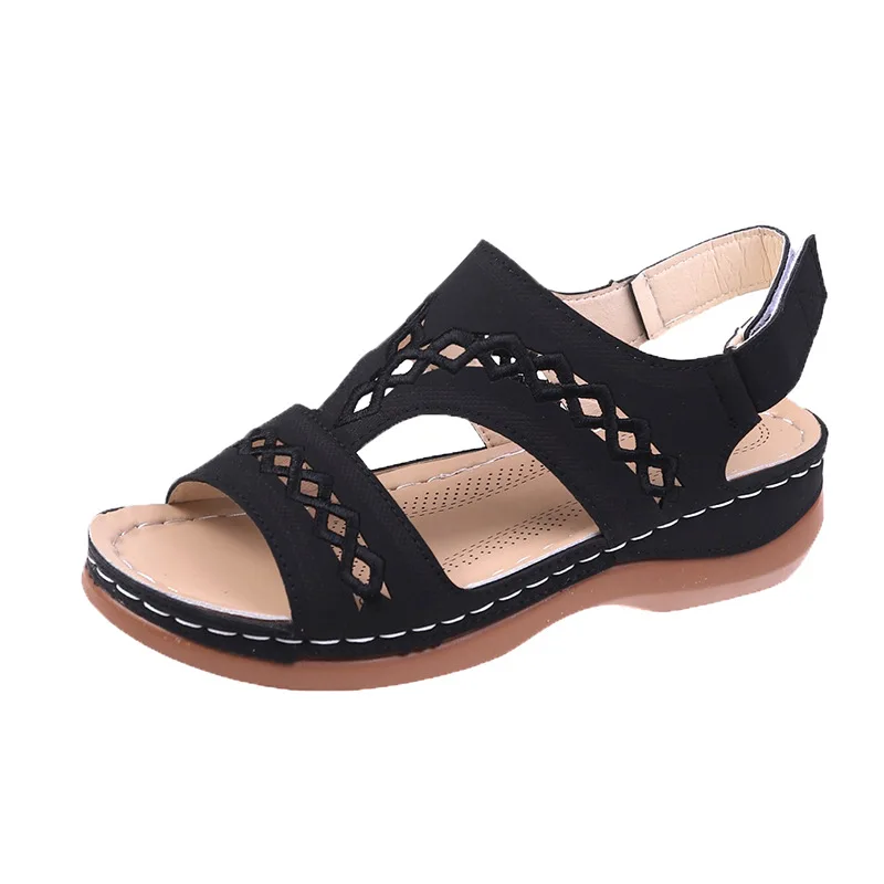 

2021 New Arrival Summer Outwear Walking Quality Shoes For Women Laser Embroidery Ankle Strap Breathable Casual Wedge Sandals