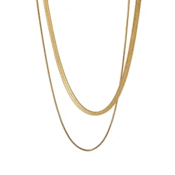 Simple 18K Gold Stainless Steel 2pcs Set Cuban Chain Double Snake Chain Necklaces For Women