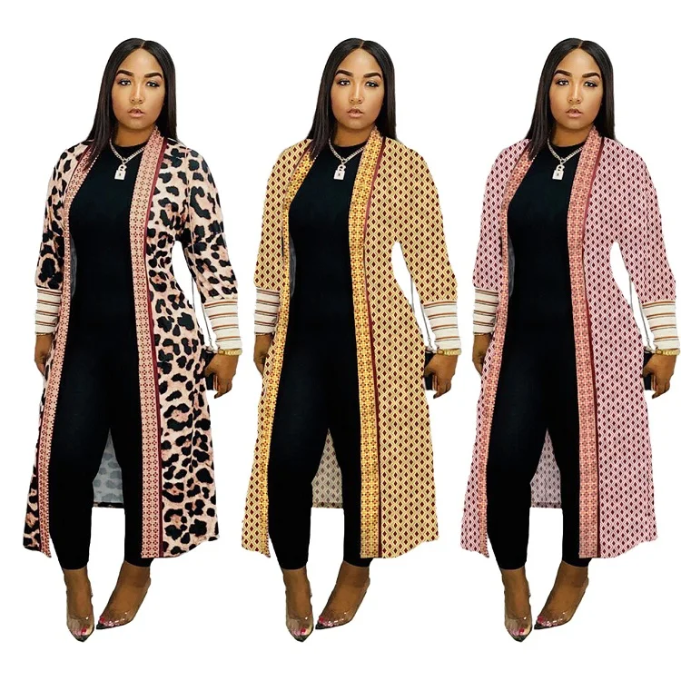 M2200 fashion sexy new autumn casual thread long sleeve print long wholesale clothing manufacturers coat cardigan for woman