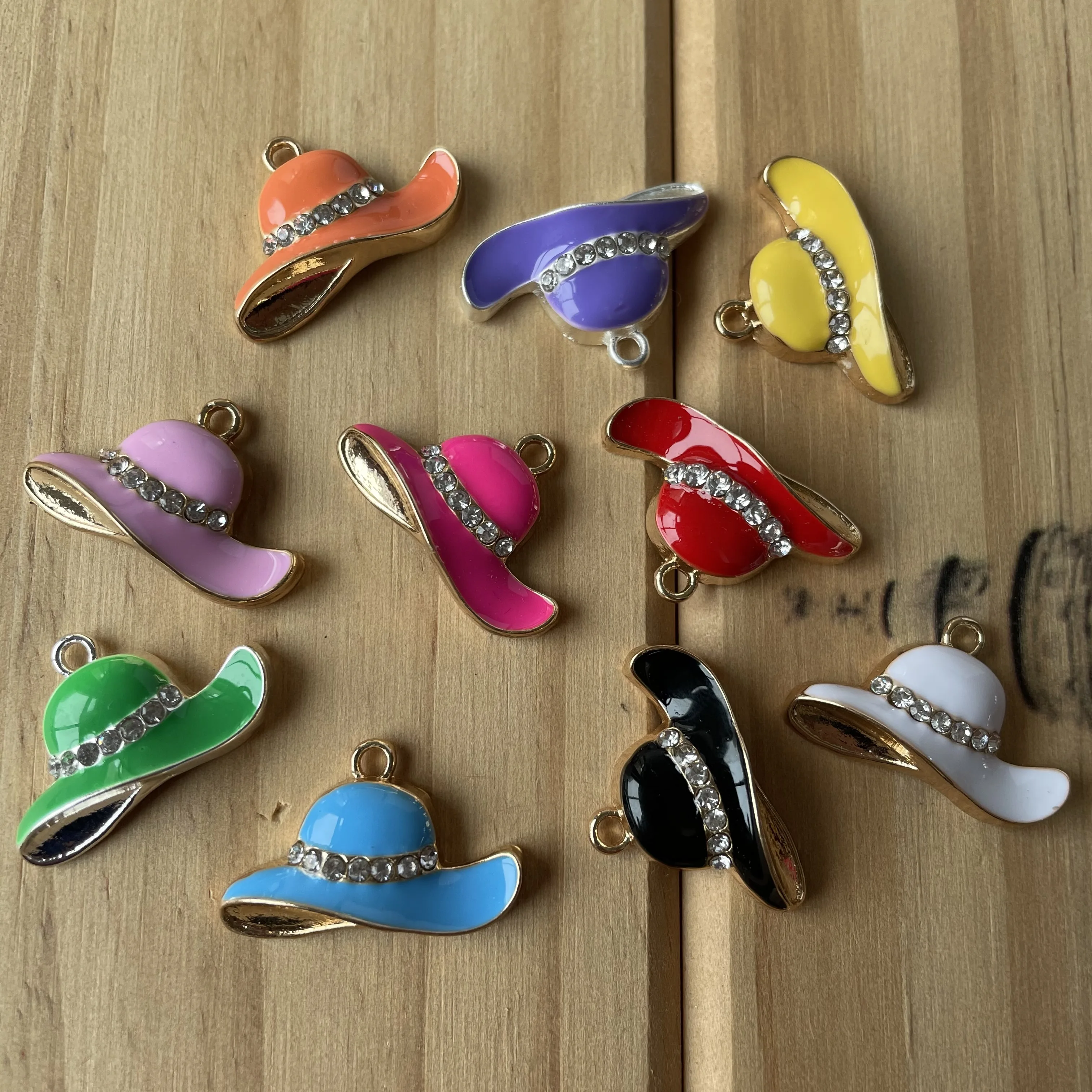 

new arrival crystal enamel charms lady hats charms for bangles bracelets trendy crystal caps hats necklace pendants charms