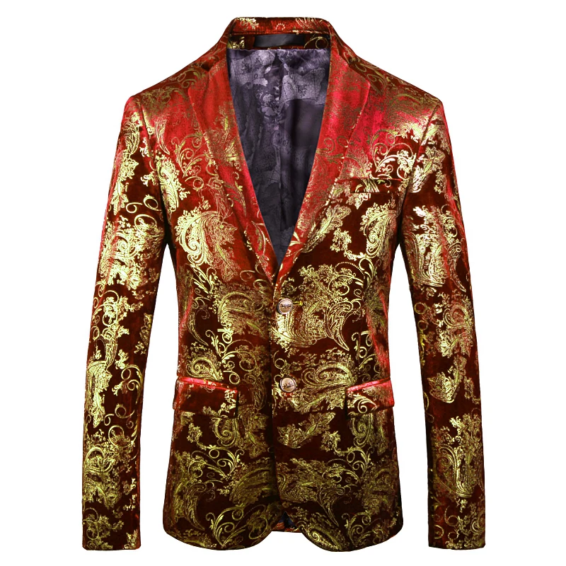

J019 Pasiley Pattern Men Golden Jacket Printed Suit Club Stage Wedding Suit Slim Formal Fit Casual Men Blazer Men Suit Jacket