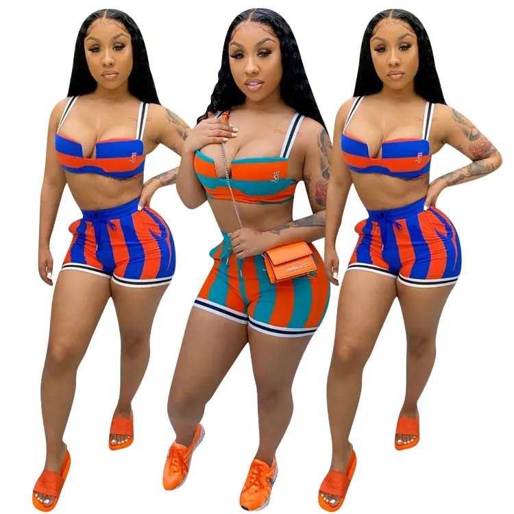 

Fashion Backless Crop Top 2020 Short Sets Women Summer Two Piece Set