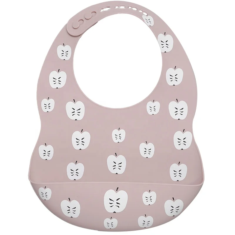 

Infant Printed Feeding Products Custom Colour Washable Foldable Baby Silicone Bibs Waterproof With Pocket, Multicolors