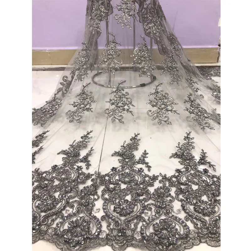 

Beautifical luxury beaded lace fabric with sequins bridal french tulle lace fabric heavy beaded lace fabric ML1N1267, Can be customized