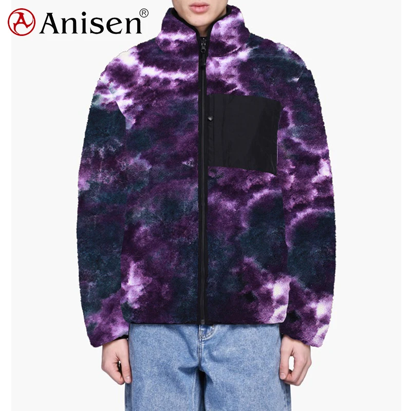 

50% Discount New Design Polar Fleece Jacket Starry Sky Tie Dye Jacket, Custom 100% Polyester Winter Mens Sherpa Tie Dye Jacket, Customized color