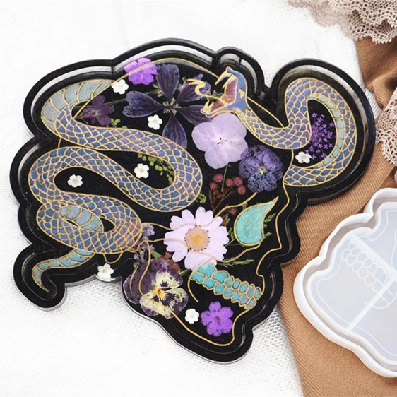 

Y1731 Shiny snake agate molds silicone snake shaped coaster molds for Diy, White