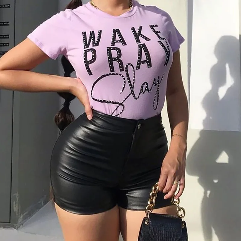 

M05281 - fashion casual solid color pu bodycon women shorts