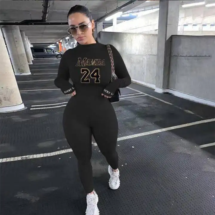 

2021 new arrivals fashion trendy lucky label jumpsuit black mamba print fitness onesies for women slim fit casual style, As picture