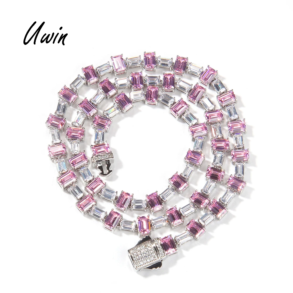 

2021 Fashion Baby Pink CZ Square AAA Zirconia Link Chain Ladies Luxury Rapper Jewelry, Gold, silver, or custom for you