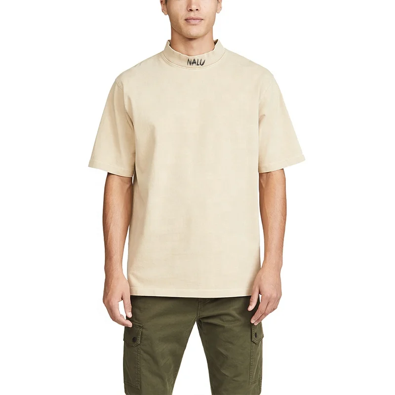 

Custom High Quality baju kaos turtle neck heavy weight T-shirts 100% cotton plan Oversized baggy mock neck t shirt