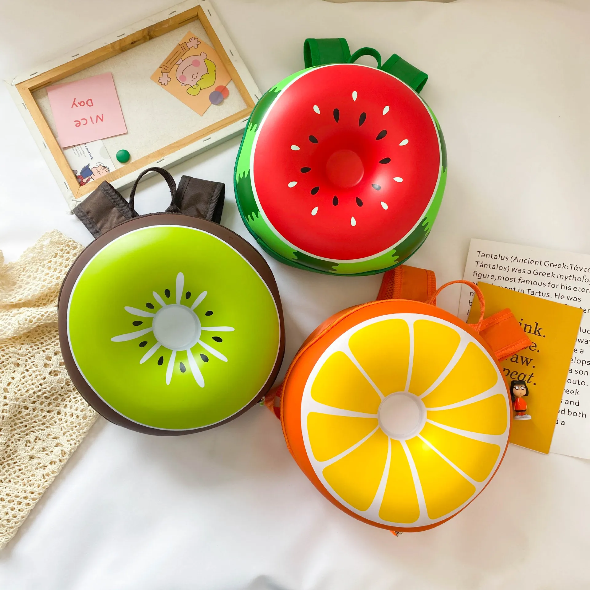 

Korean style large capacity kids backpack cartoon fruit shape children's back pack for girls and boys 2021