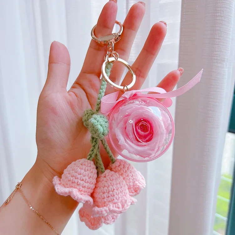 

Hand-Woven Net Red Lily Of The Orchid Flower Immortal Flower Keychain Teacher'S Day Gift Purple Cute Flower Keychain