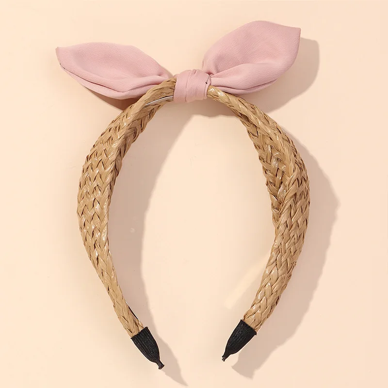 

Hot Sale Retro Sample Straw Braid Headband Bowknot Wide Hair Band For Women Girls Hair Accessories, Colorful