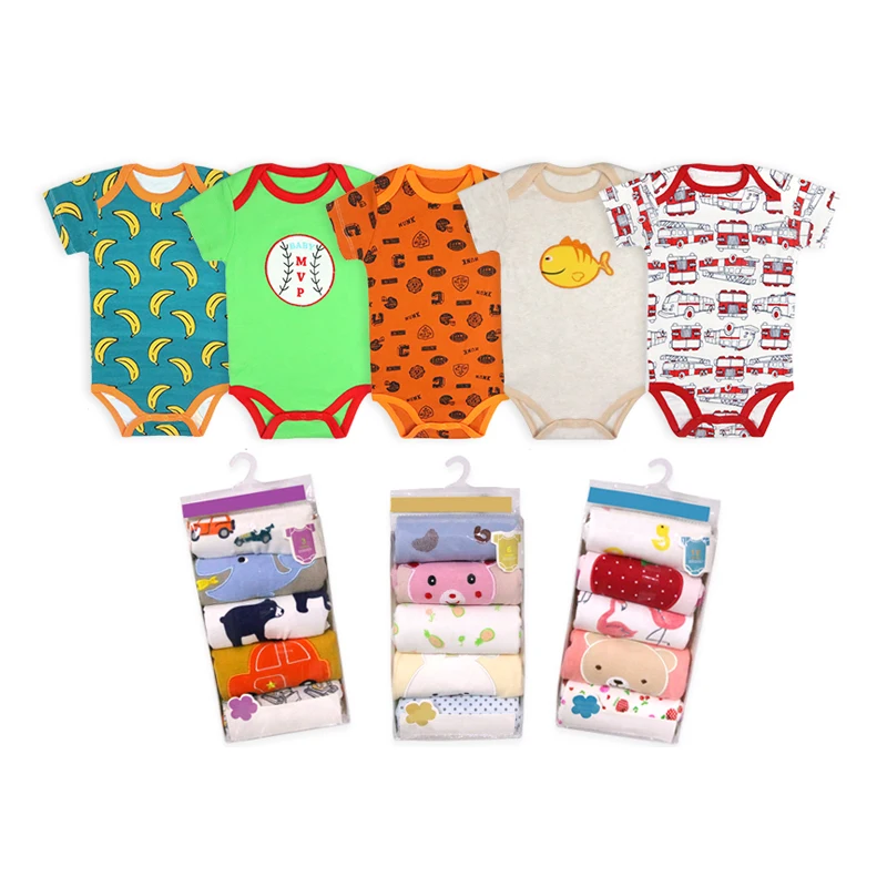 

5 pieces/lot newborn clothes randomly design Infant bodysuit 100% cotton short sleeve colorful baby romper set, Mixed color