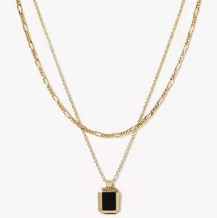 

Style Hot selling Summer Black White Shell Necklace Women Gold Plated Layered Necklace With Rectangle Pendant