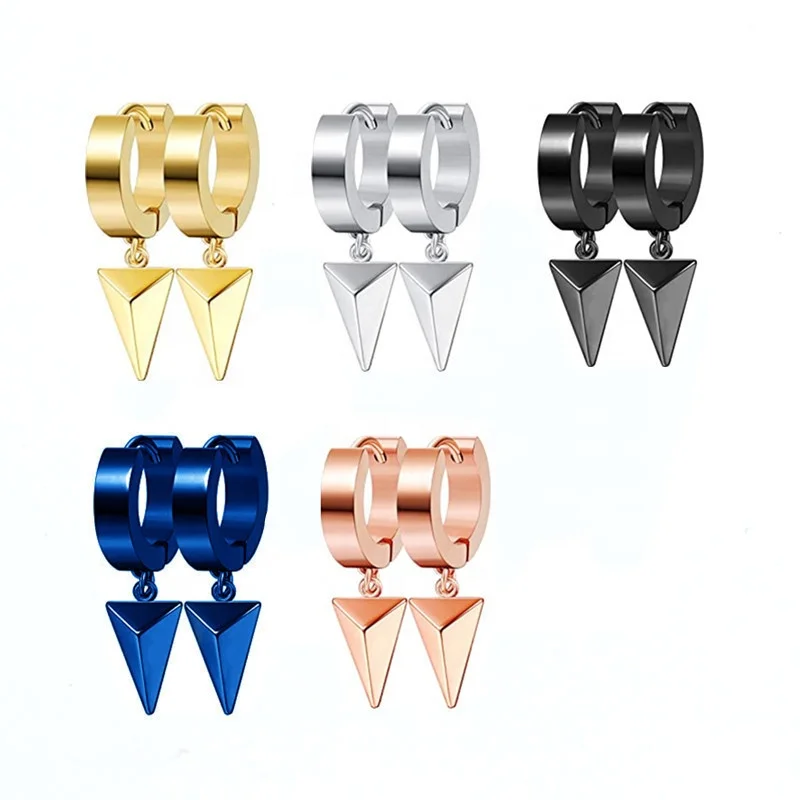 

New Style Custom Popular Women Men Body Piercing Jewelry Earring 316L Stainless Steel Triangle Earrings, Black,blue,silver,gold,rose gold