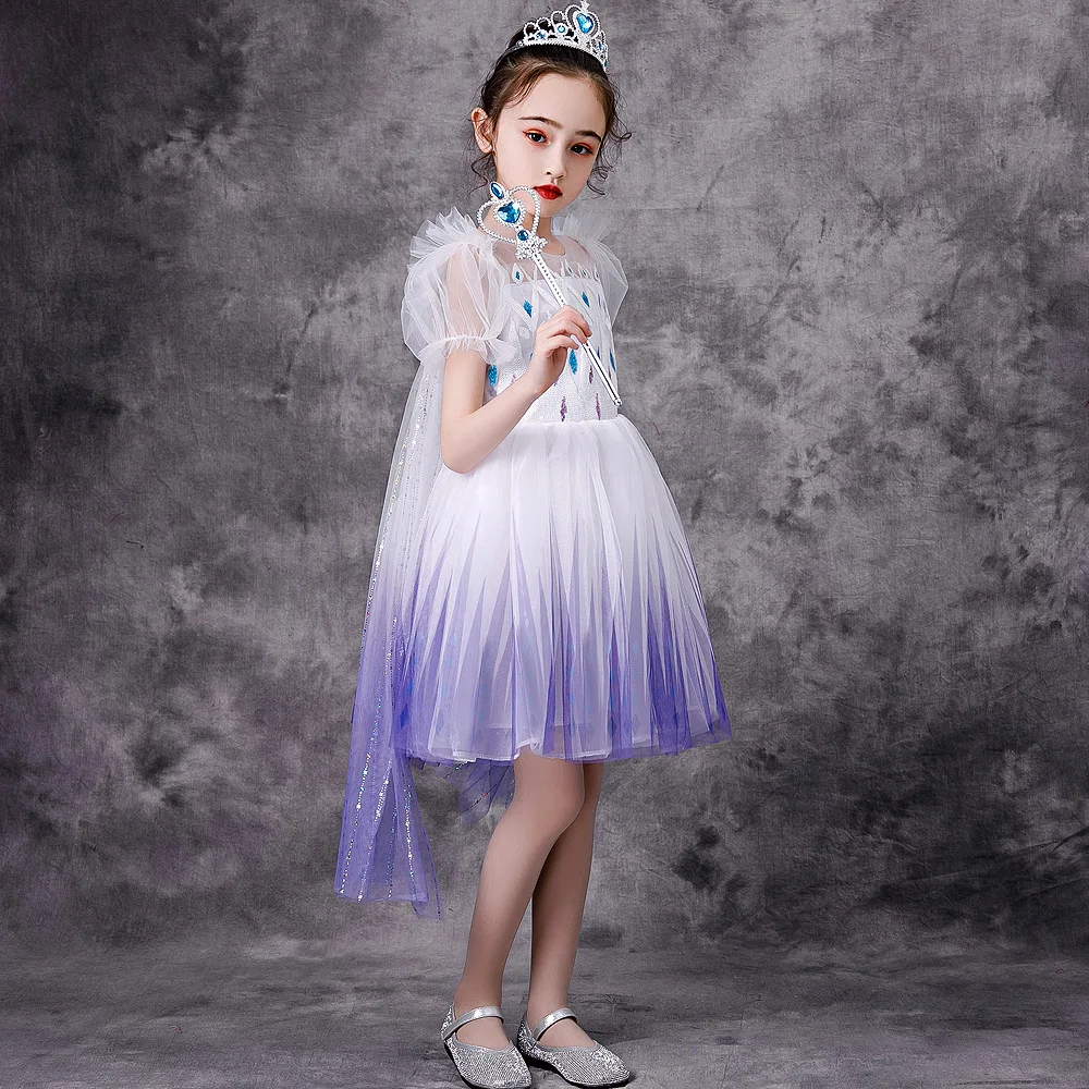 

MQATZ New Design White Elsa Anna Fashion Girl Costume Dresses Short sleeve Sequin Cosplay Costume