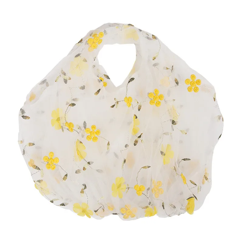 

Embroidered Yellow Flowers Pattern Mesh Hand Bags For Ladies And Girls Handbags