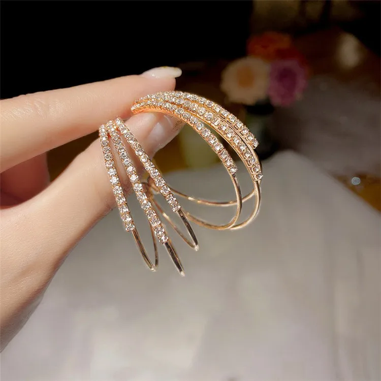 

Hot Sale Earrings For Women 2021 Fashion High Quality Blingbling Diamond 18k Gold Plated Hoop Earrings, Picture