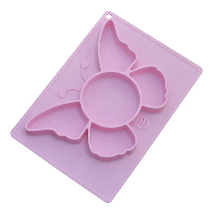 

Animal series butterfly silicon plate mat baby bpa free Amazon hot sale baby plates sets Kingda KD-A16, Pink