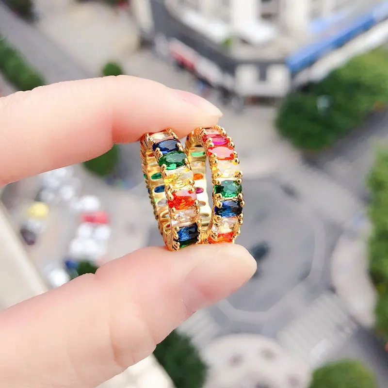 

18k gold plated oval zircon rainbow stone ring