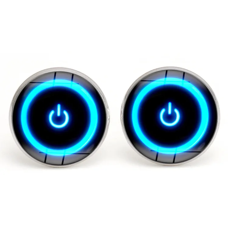 QIUHAN OEM Men Cuff Jewellery Creative Power Button Time Gem Cufflinks