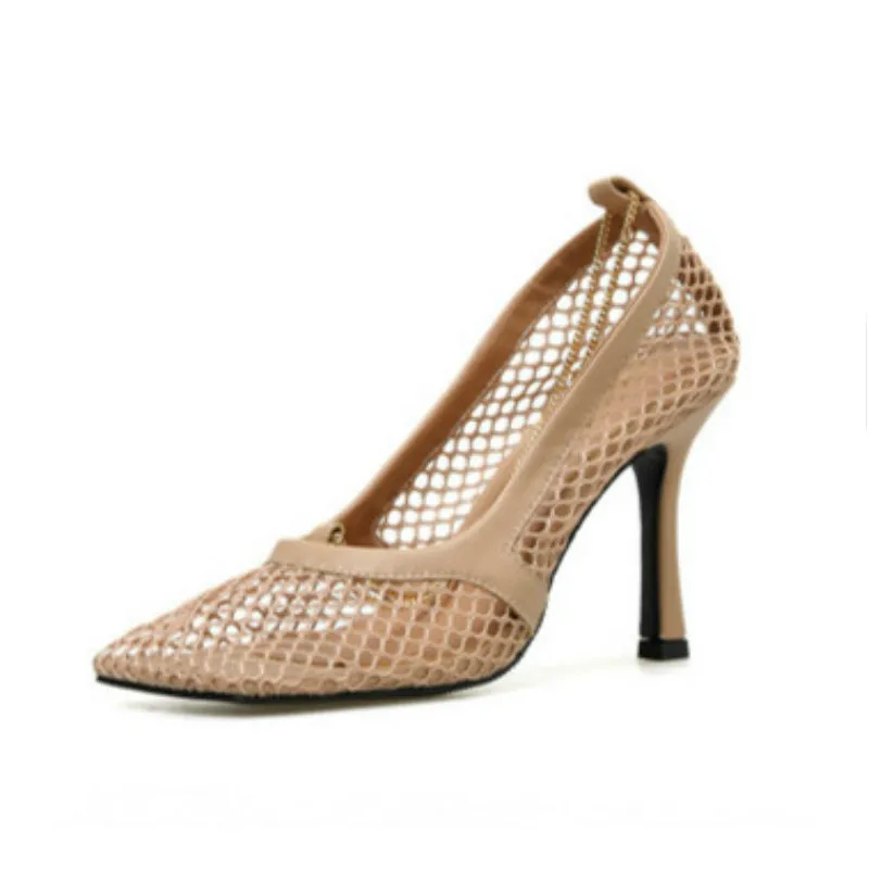 

Escarpins Femme Talon Haut 2021 Luxury Sexy Slipper Mules Summer Mesh Sandals Square Toe Designer Shoes Women Heels, Black, nude