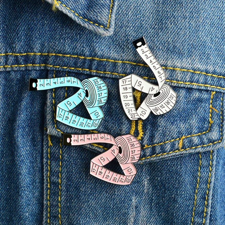 

Cartoon Sewing Ruler Lapel pin female Jewelry Pink White blue Measuring Tape Enamel Pin brooch Gift for Friends Women Girls, Pink,blue,white