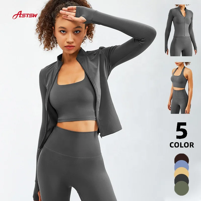 

Wholesale Gym Jogging Set Active Breathable Leggings Activewear Sport Long Sleeve zipper Jacket Athletic Women Fitness Yoga set