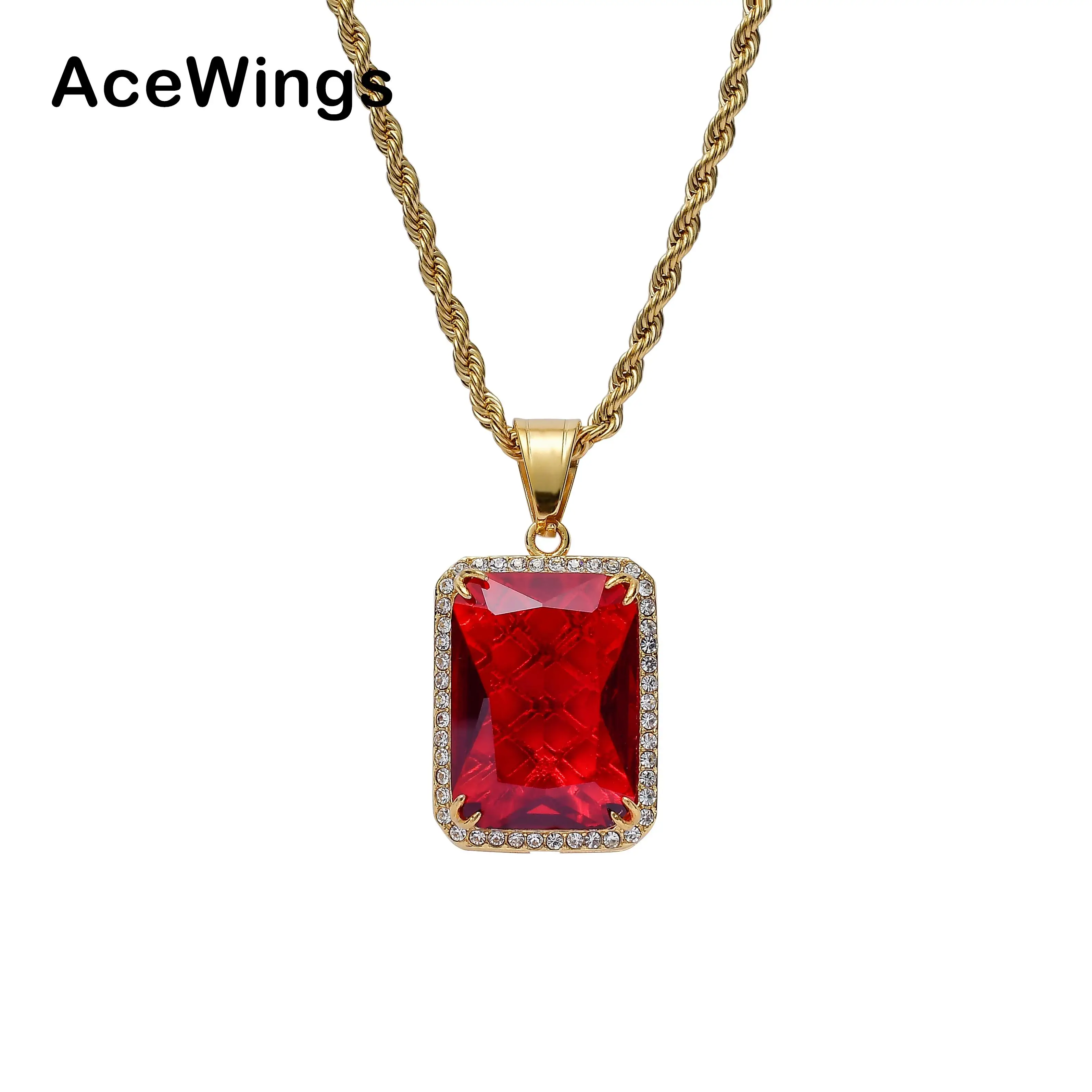 

SN197 bling bling 3 colors Crystal with Stainless Steel Pendant Necklace Hip Hop Jewelry