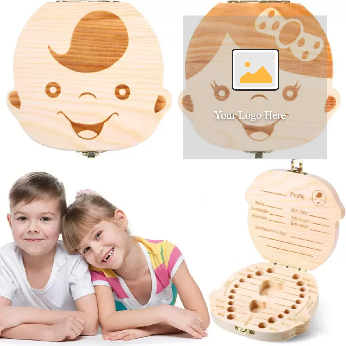 Kids Boy & Girl Tooth Box organizer for baby Save Milk teeth Wood Storage Box 