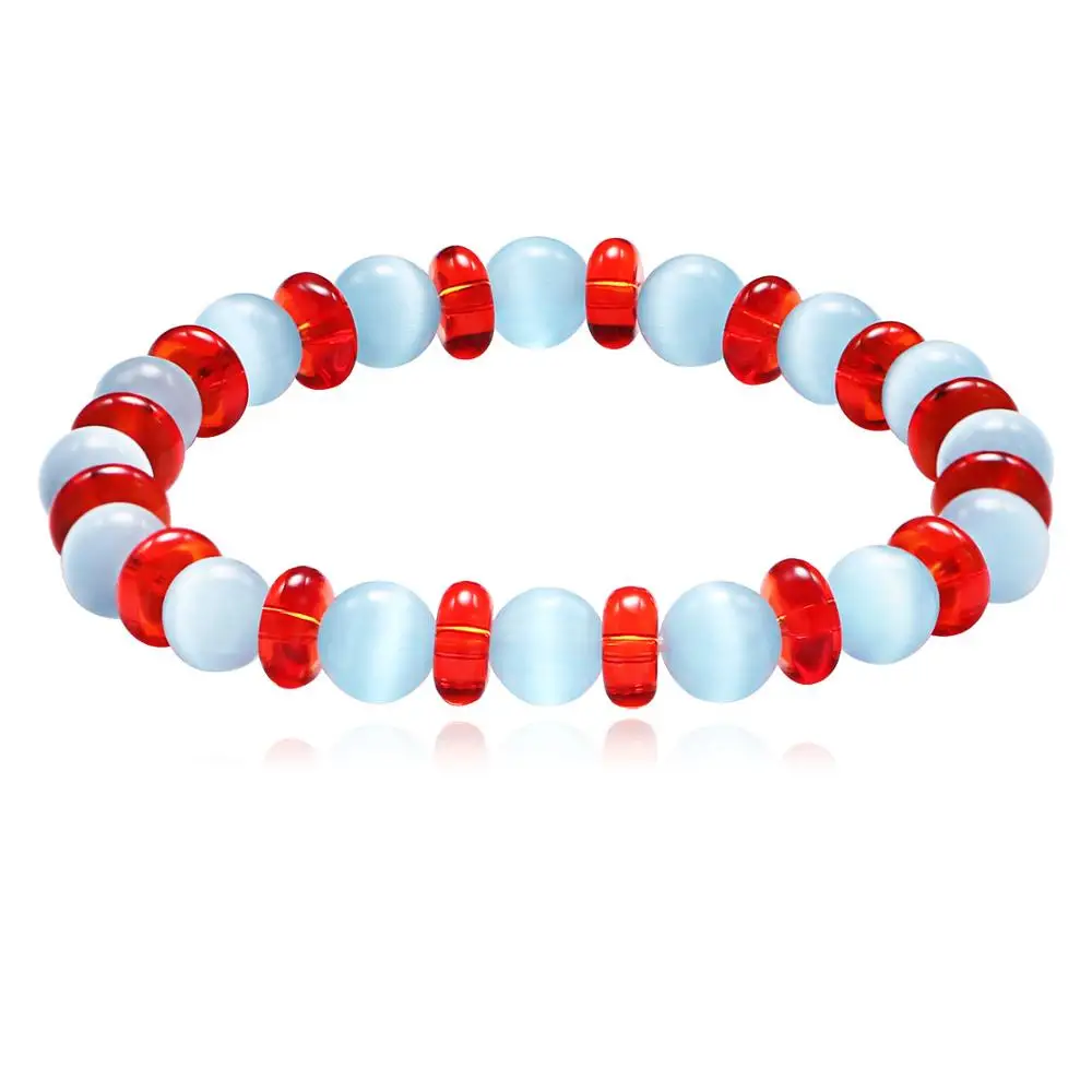 

2020 New Arrival Blue Cat Eye Stone Opal Stretch Bracelet Elastic Red Blue Transparent Glass Natural Stone Bracelet Pulseras, Picture