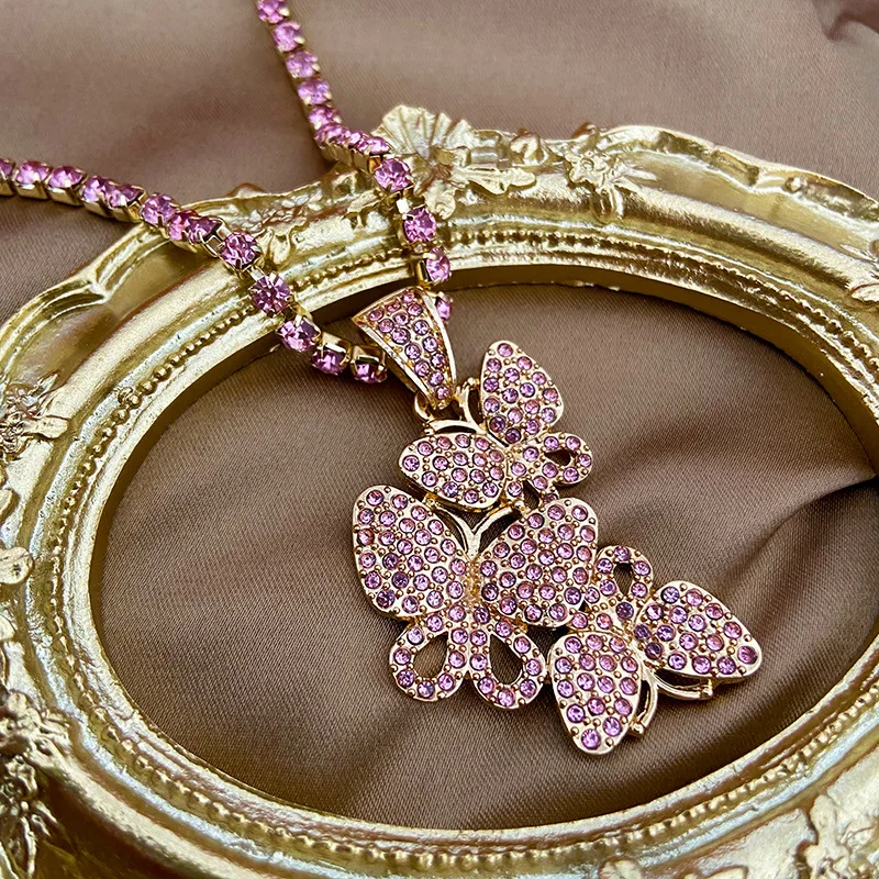 

Best Selling Bling Rhinestone Butterfly Pendant Necklace Tennis Chain Shiny Crystal Butterfly Necklace