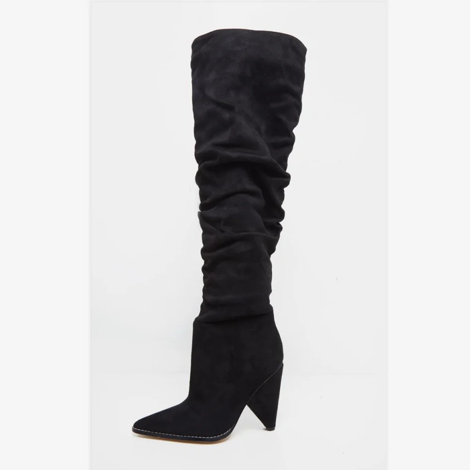 

Latest Fashion Sexy Ladies Faux Suede Wrinkle Over Knee Cone High Heels Women Long boots For Winter, Customized other color