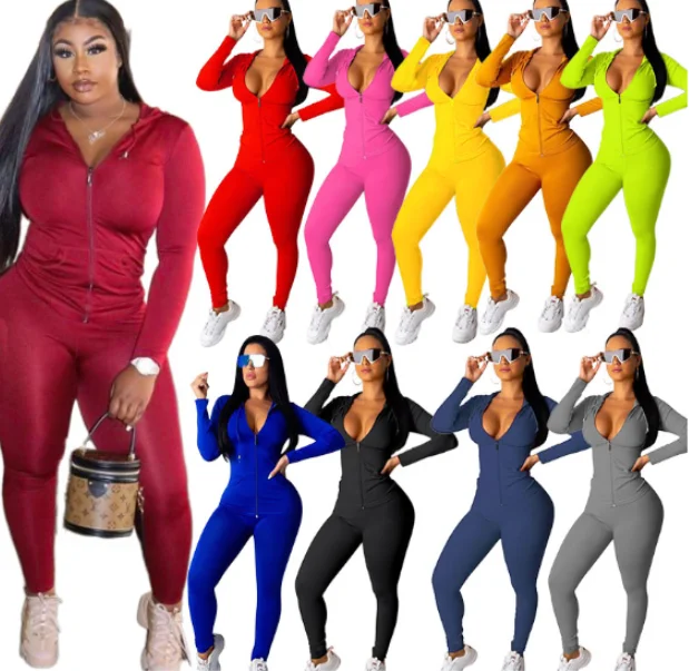 

Leisure Longsleeved Zipper Hooded Sports Suit Matching Comfy Solid Color Two Piece Set Women Clothing Quality Summer, Customized color
