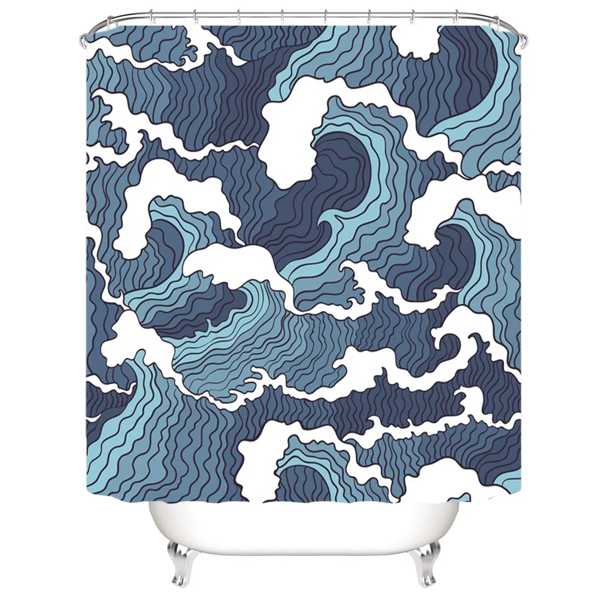 

Unique art style painting ocean waves pattern shower curtain for bathroom