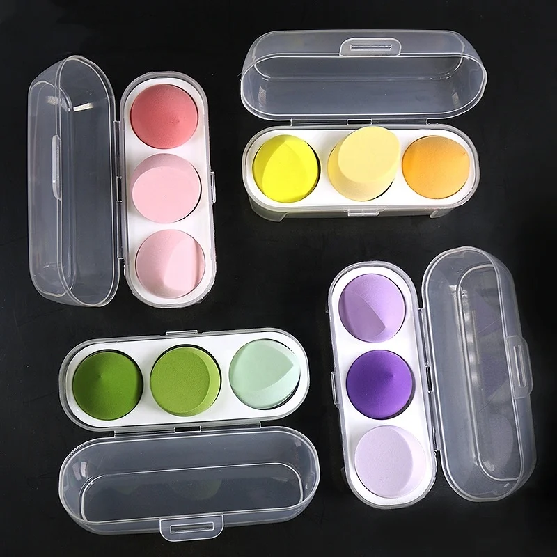 

Popular Custom Logo Washable 3 Pcs Makeup Sponge Set With 1pc Packaging Storage Box
