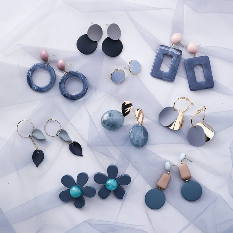 

Hot Sale 30 Style Blue Color Fashion Elegant Geometric Dangle Earrings For Women Cute Pendientes Mujer Jewelry