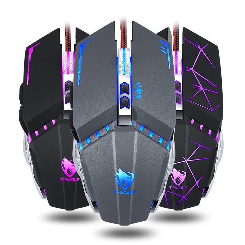 

2020 Hot Sale Computer Accessories V7 2000DPI Profesional Laptop Gamer Ergonomic Programable Gaming Mouse, Black grey white