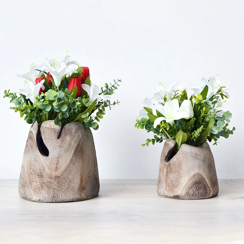
Vintage Handmade Wood Lower Vases Stem Flower Pots Planters Wood Vase Pedestal 