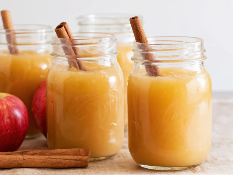 Homemade applesauce in mason jars with cinnamon sticks