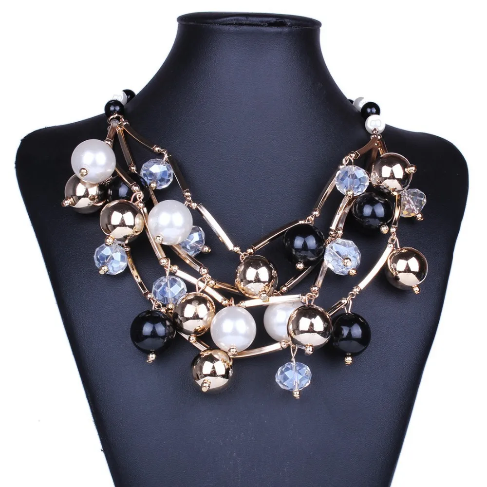 

Fashion Black and White Multilayer Pearl Brass Necklace for Women Clothing Necklace Accessories, 6 colors