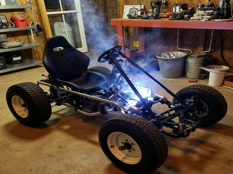 Homemade go kart frame assembly with welding