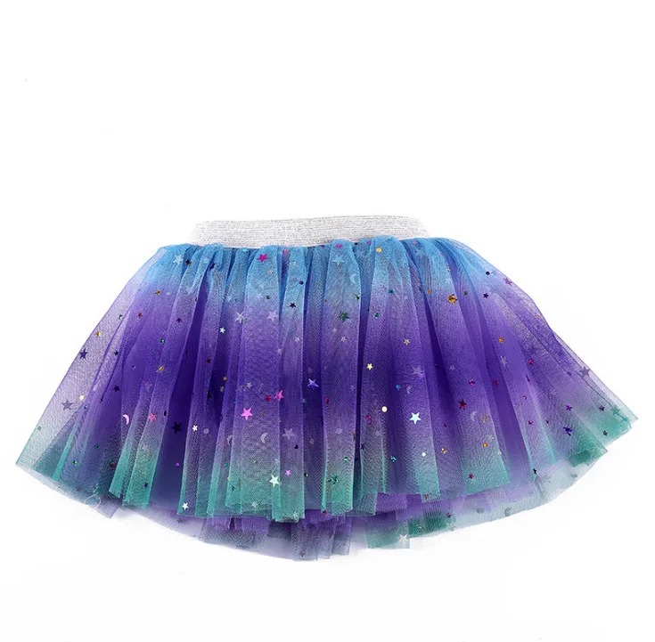 

2021 New Arrival Rainbow Sparkle Kids Girls' Tulle Skirt 3 Layered Tutu Toddler Star Sequin Birthday Infant Baby Girl Skirts
