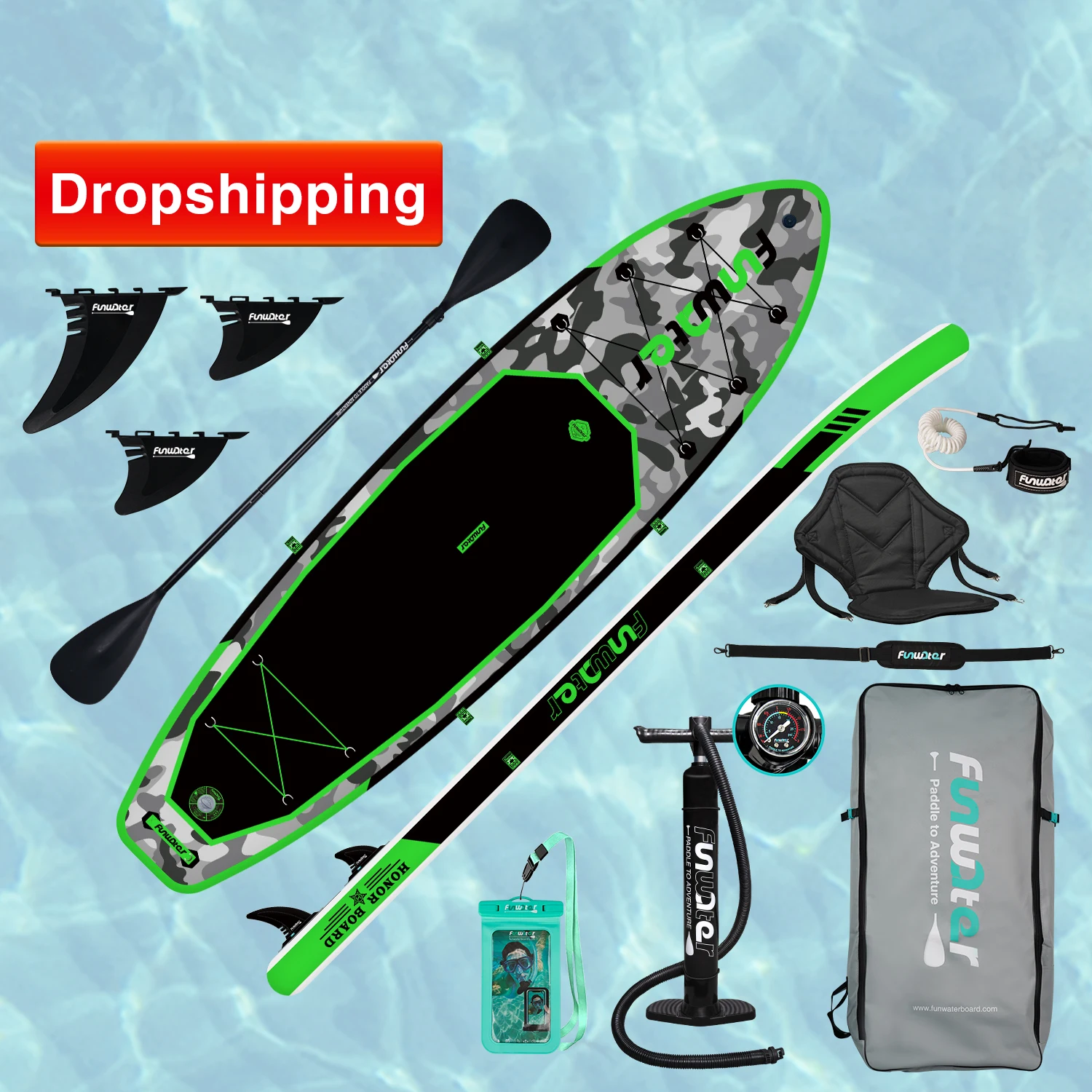 

FUNWATER Dropshipping OEM 11' SUP paddle board inflatable stand up soft surfboard sup board wholesale supboard watersports ISUP
