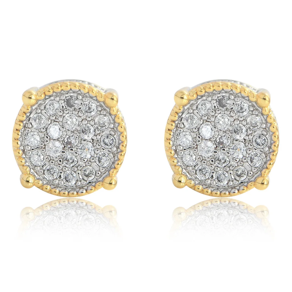 

Hip-hop earrings microset zircon round two-color hip-hop earrings 925 silver ear hats Unisex