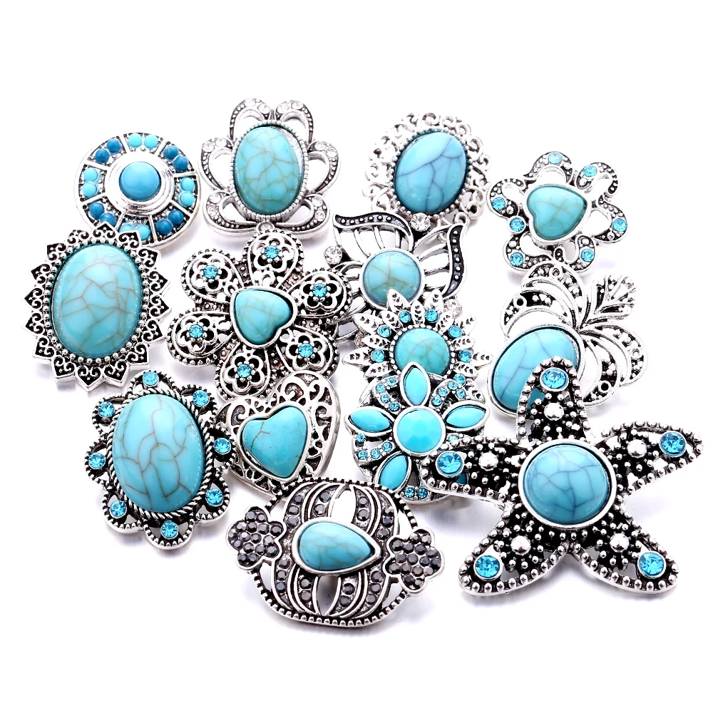 

Women Men Snap Button Jewelry Turquoise Stone 18mm Metal Snap Buttons Fit Snap Bracelet Bangle Christmas Gift
