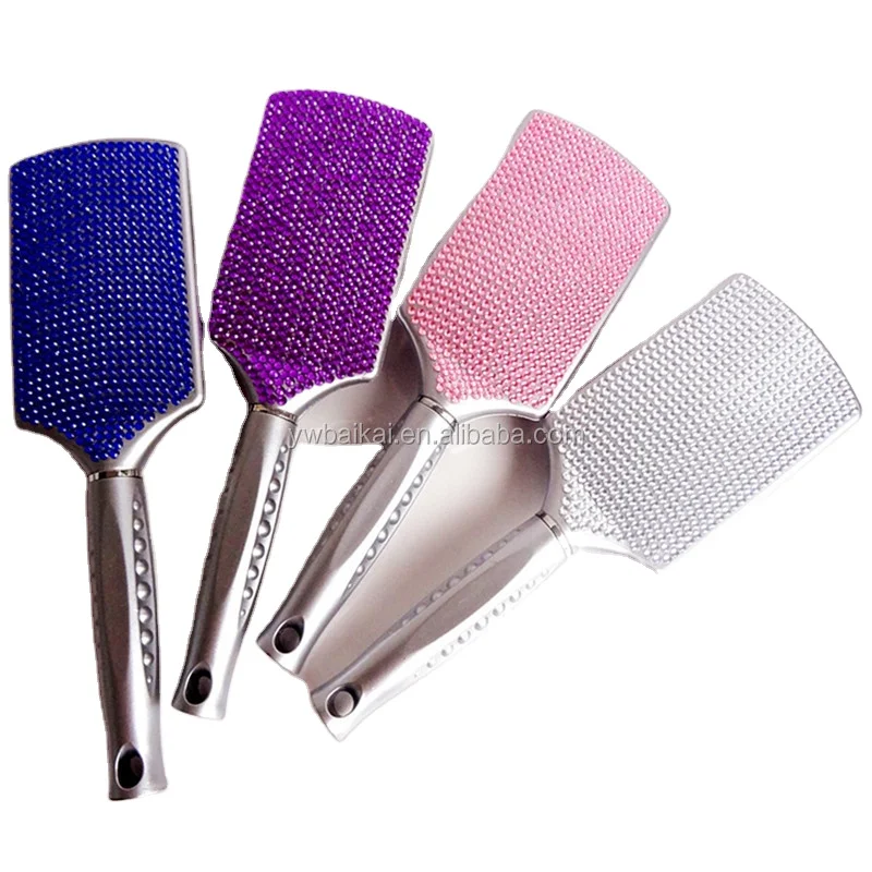 

Ready to ship professional personalized hair Brush rhinestone bling bling wig brush, Blue/purple